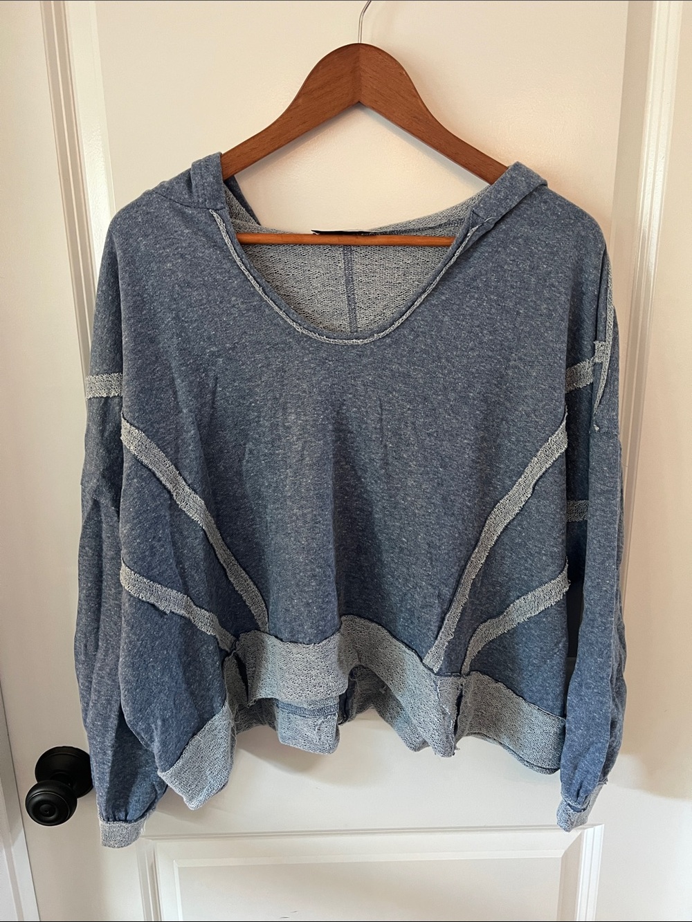 Zenana Outfitters Heathered Denim Blue Raw-Edge Hoodie